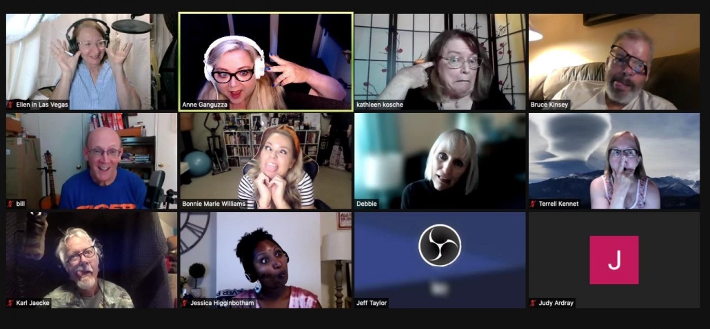 voice actors on zoom making silly faces